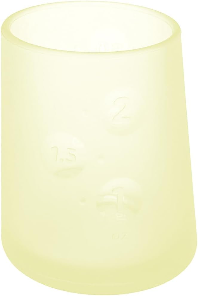 Olababy First Cup | Clear Sense 100% Silicone Infant Trainer Cup | 2oz Medicine Cup for Newborn | Non-Slip & Sloping Design for Tiny Hands & Baby Led Weaning (Lemon, 1 Cup)
