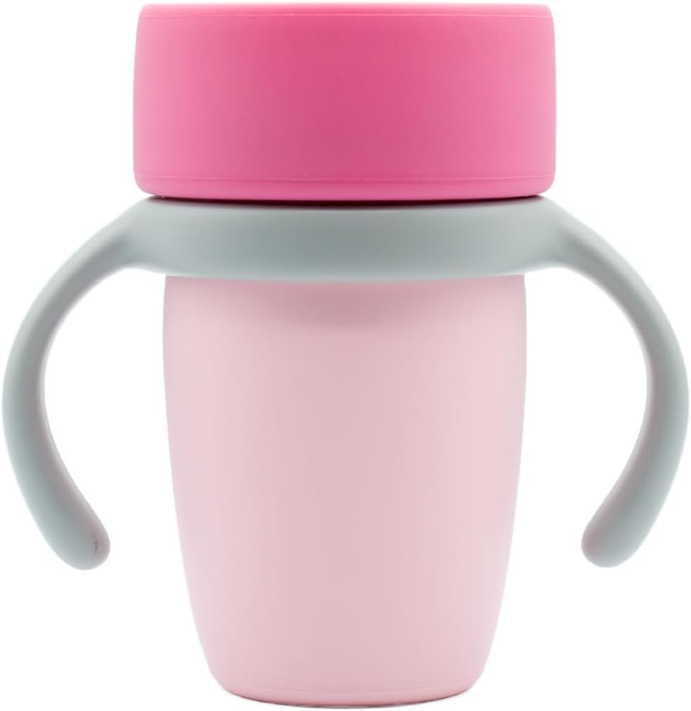 WeeSprout Baby Training Cup - Silicone Sippy Cup with Removable Handles for Weaning Off Bottle - Transition Spill-Proof Toddler Cups - No-Spill Design (Pastel Pink/Hot Pink/Light Gray)