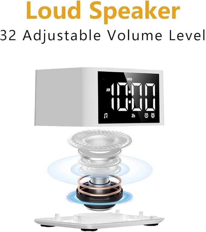【3 in 1】 Sound Machine Dual Alarm Clock Night Light White Noise Machine 27 Sleeping Sounds for Adults Kids Precise 32 Level Volume Sleep Timer Memory Function Digital Clock with 30 Wake Up Sounds