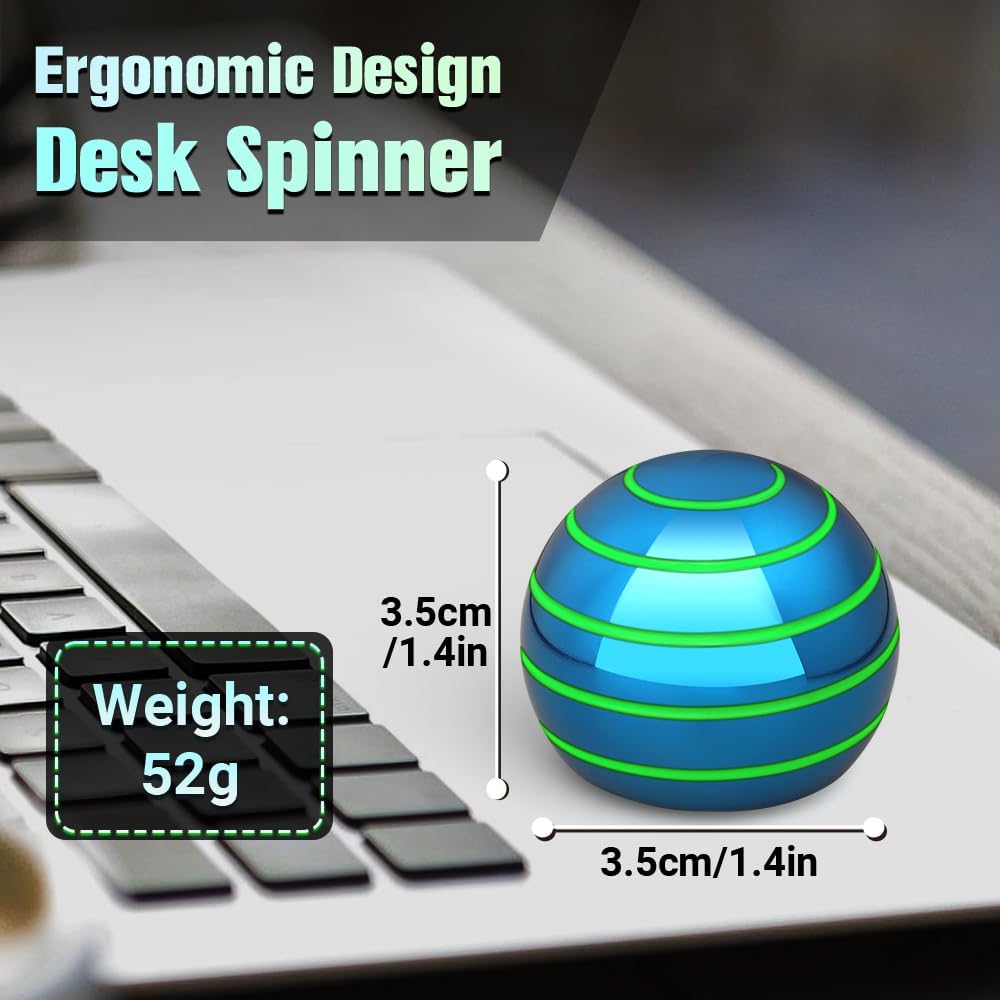 Luminous Desk Spinning Toys for Kids Adults, Metal Optical Illusion Fidget Spinner, Glow in The Dark Kinetic Sterss Ball, Stress Relief ADHD Gifts for Office Classroom Boys Girls Boyfriend