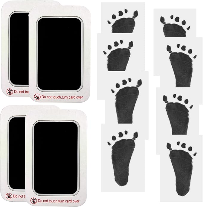 Baby Footprint and Handprint Kit, 4 Black Inkless Print Pads + 8 Imprint Cards, Dog Paw Print Kit Clean Touch Ink Pad Perfect Keepsake Gift for Newborns and Pets Printing Touch Imprints