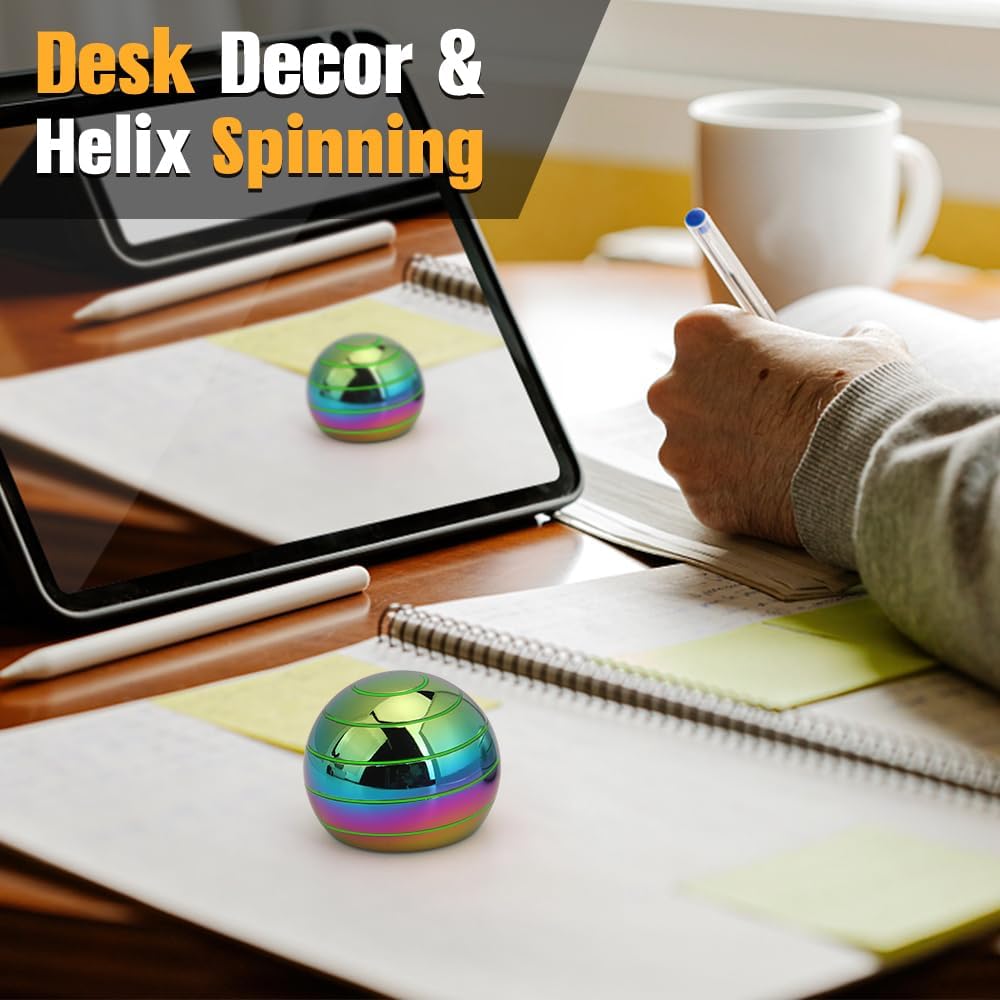 Luminous Kinetic Spinning Desk Toys, Metal Full Body Optical Illusion Fidget Spinner Ball, Glow in The Dark Fingertip for Office Classroom, Stress Relief Birthday Gifts for Kids Adults