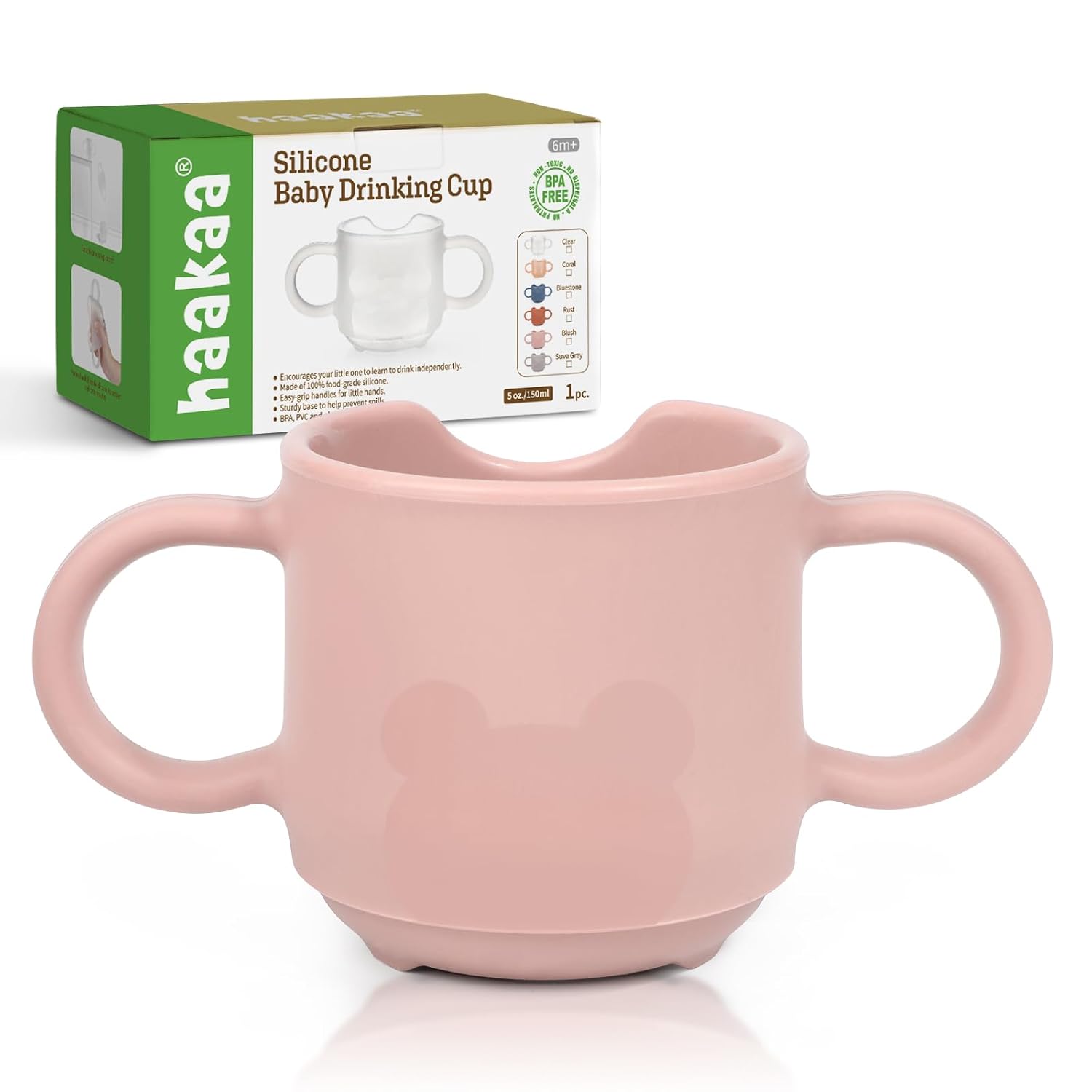 haakaa Silicone Toddler Cups, BPA Free Drop-Proof Training Cups for Baby 6 Months+, 5 Ounce (Blush)