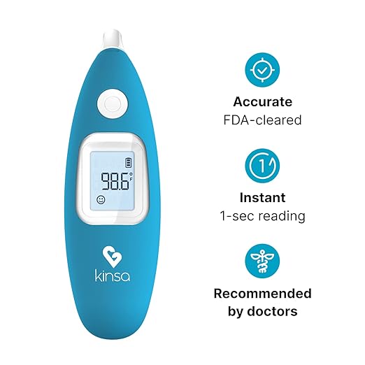 Kinsa Smart Ear Thermometer for Fever - Medical Infrared Termometro - FDA Cleared for Body Temperature Readings for All Ages - Connects to a Smartphone App to Track Symptoms and Get Illness Guidance