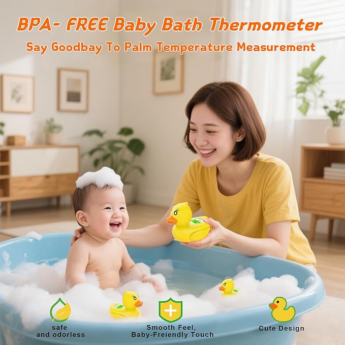 Baby Bath Thermometer with Timer and 3 Color Backlit, Digital Water Temperature Thermometer with and Temperature Warning, Safety Bath Tube Thermometers Floating Toy for Infant, Toddler