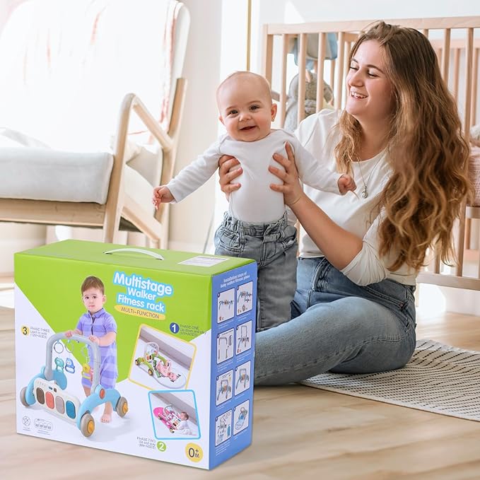 Baby Play Gym Walker Kick and Play Piano Gym for Boys Girls Play Mat Musical Tummy Time Mat Infant Christmas Newborn Gifts Toddlers (Fox Upgraded)