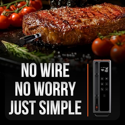 Meat Thermometer Digital Wireless, 800FT Long Range Bluetooth Cooking Thermometer, Food Thermometer for Remote Monitoring of Grill, Oven, Smoker, Air Fryer, Rotisserie, iOS & Android App