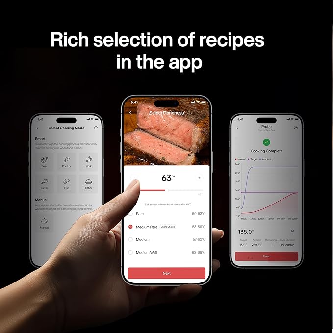Sync One Smart Wireless Meat Thermometer: Standalone Base with LCD Display, Unlimited WiFi & Bluetooth Range, Enhanced Signal Stability for BBQ, Grill, Oven, and Smoker