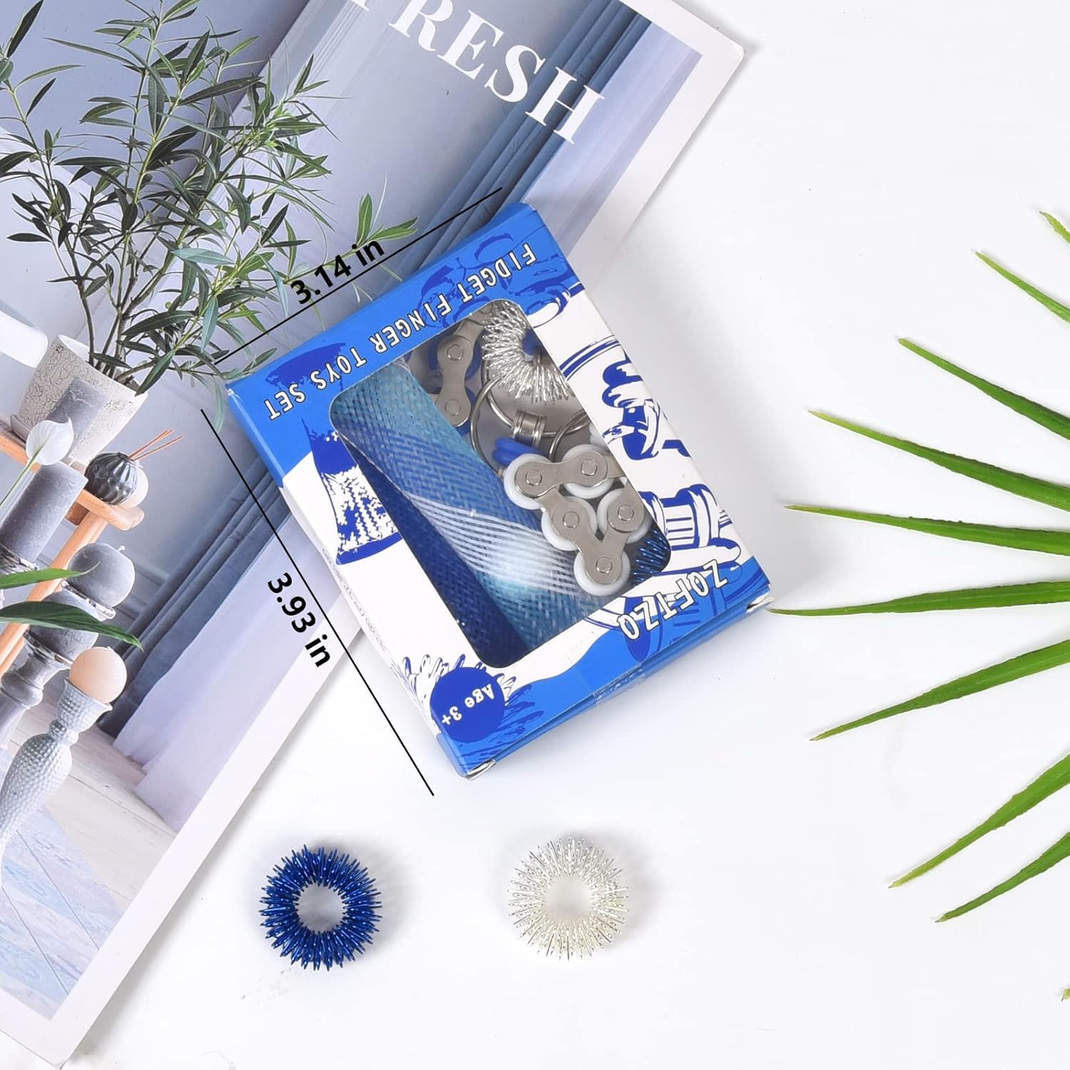 8 Pcs Sensory Fidget Toys Pack Flippy Roller Bike Chain Fidget Spinner Anxiety and Stress Relief Silent Tools Mesh Marble Acupressure Ring for Adults Teens Kids Boys Girls