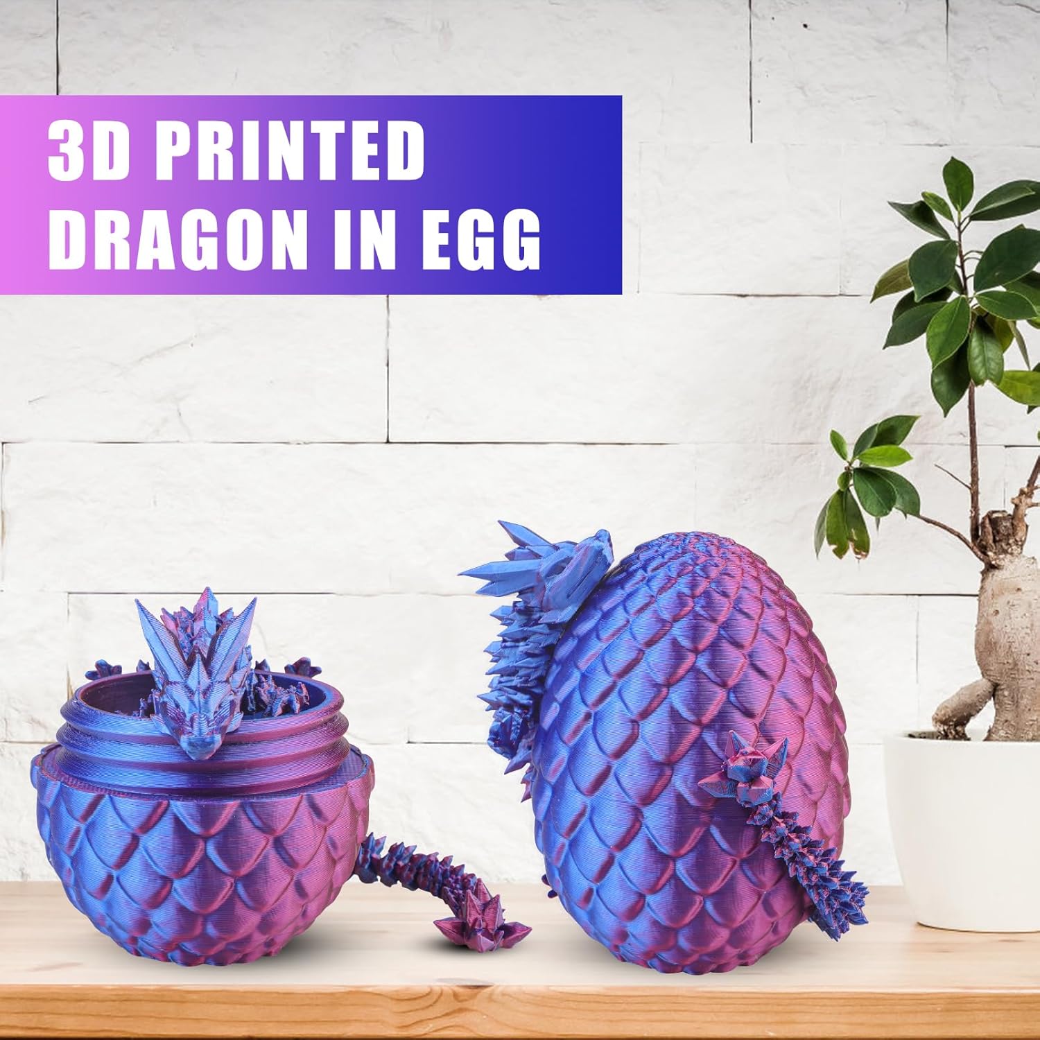 3D Printed Dragon Egg - Purple Dragon Fidget, Crystal Dragon Articulated, Dragon Egg Decor 3D Printed Gift for Birthday for Home/Office Desktop Decor