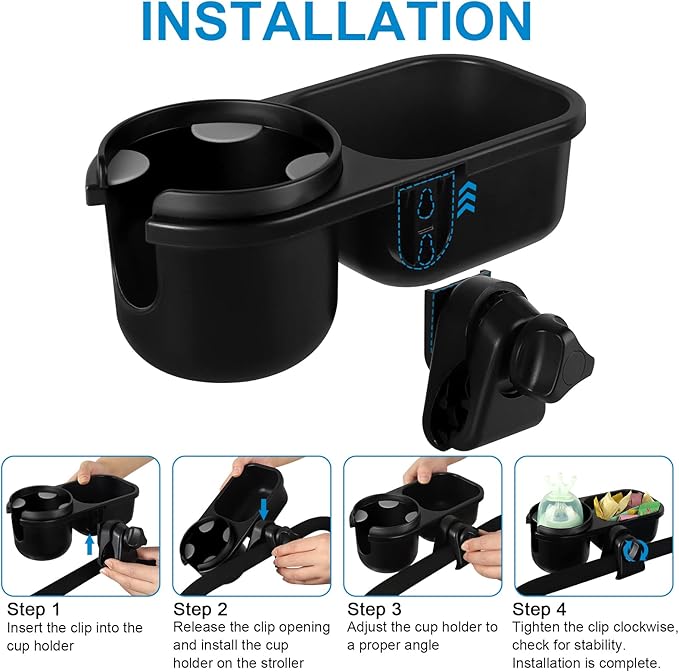 Accmor Stroller Cup Holder with Tray, Universal Cup Holder, Bike Bottle Holder, 360° Rotatable Large Caliber Drinks Holder for Stroller, Bike, Wheelchair, Walker