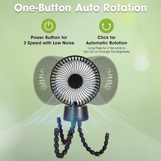 50H Portable Stroller Fan, 15000mAh Ultra-Long Battery Powered Rechargeable Personal Fans, Tripod Clip Fan with Auto Rotation,3 Speed Desk Handheld Cooling for Travel Car Seat Bedroom