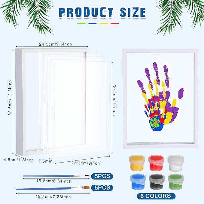 Suzile DIY Handprint Kit for New Parents - Mother's Day Father's Day Gifts,Baby Handprint Frame with 5 Acrylic Boards & 6 Colors Paint,Family Keepsake Craft for First-time Moms Dads(White)
