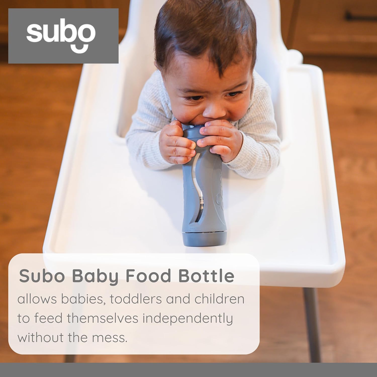 Subo Baby Food Bottle | No Mess Baby Toddler Self Feeder | Squeeze Free Design for Purees, Smoothies, Yogurt, Oatmeal, or Thickened Liquids | Reusable Silicone Washable Cup (Charcoal)