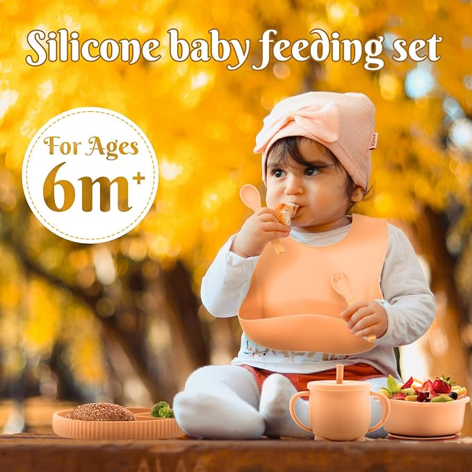 Silicone Baby Feeding Set 11 Pcs, Baby Led Weaning Supplies, Baby Feeding Supplies Set BPA Free, Baby Essentials for Newborn Gift Pink