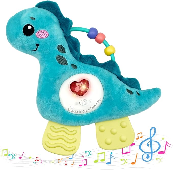 Baby Musical Activity Soft Toys with Sound & Light, Sensory Toys for Infant Developmental with Teether, Rattle and Textures, Soft Plush Toy for Newborn Gift 6 to 12 Months (Blue Dinosaur)