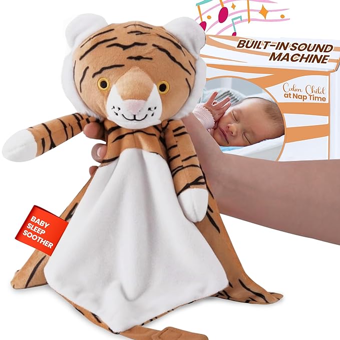 4-in-1 Sound Machine, Baby Lovey, Blanket - White Noise & Lullaby Plush Tiger - Calms & Reduces Wakeups, Helps Toddler Sleep Longer - Proven Sleep Aid -Musical BPA-Free, Machine Washable Newborn Gift
