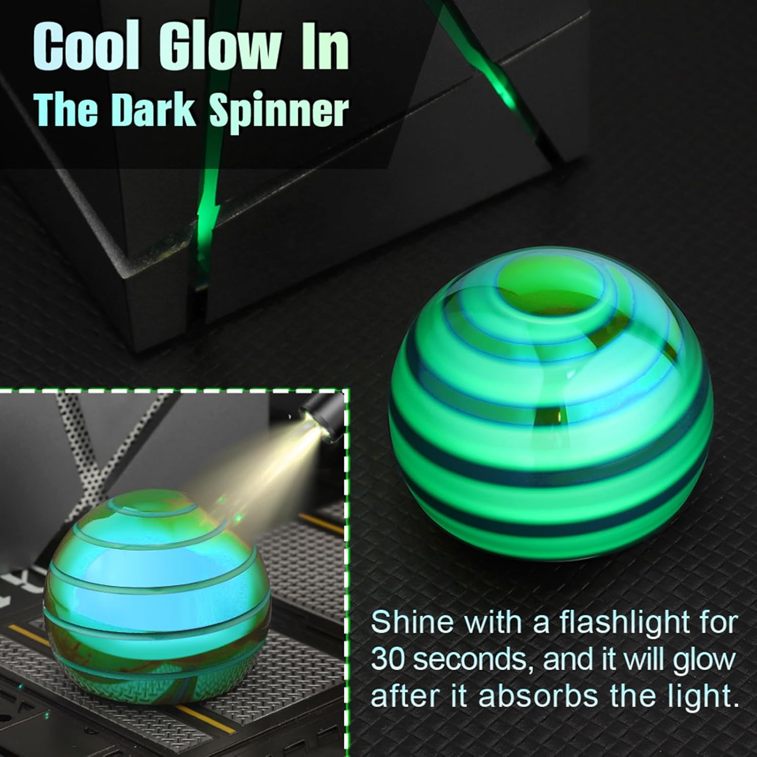 Luminous Desk Spinning Toys for Kids Adults, Metal Full Body Optical Illusion Fidget Spinner Kinetic Sterss Ball, Glow in The Dark Desktop Stress Relief Gifts for Office Classroom Boys Age 3-5 8-10
