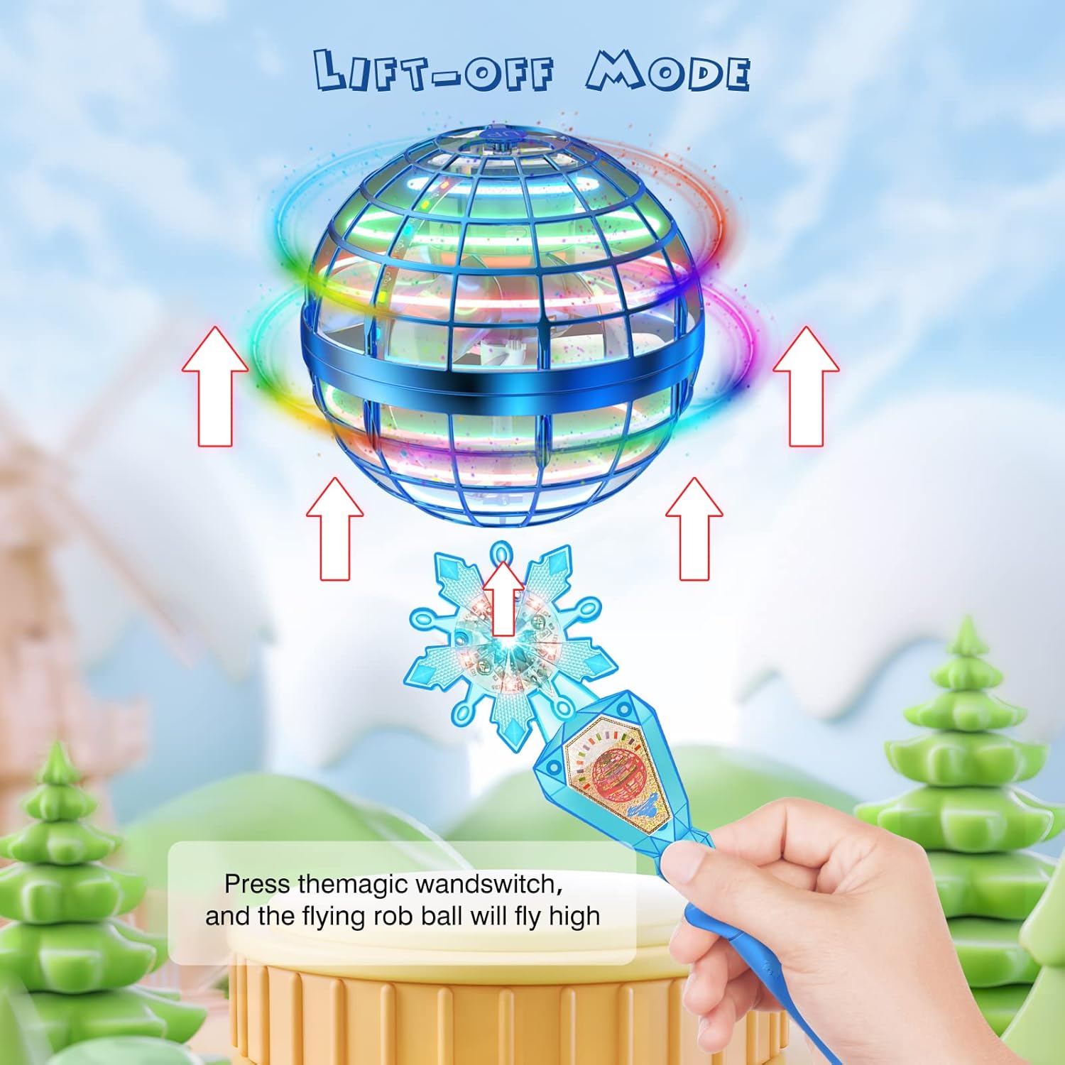 AMERFIST Magic Wand for Flying Orb Ball Cosmic Globe Galantic Fidget Spinner Toy with Infrared Sensor Gifts for Kids Adult - Two Modes-Built-in LED Lights