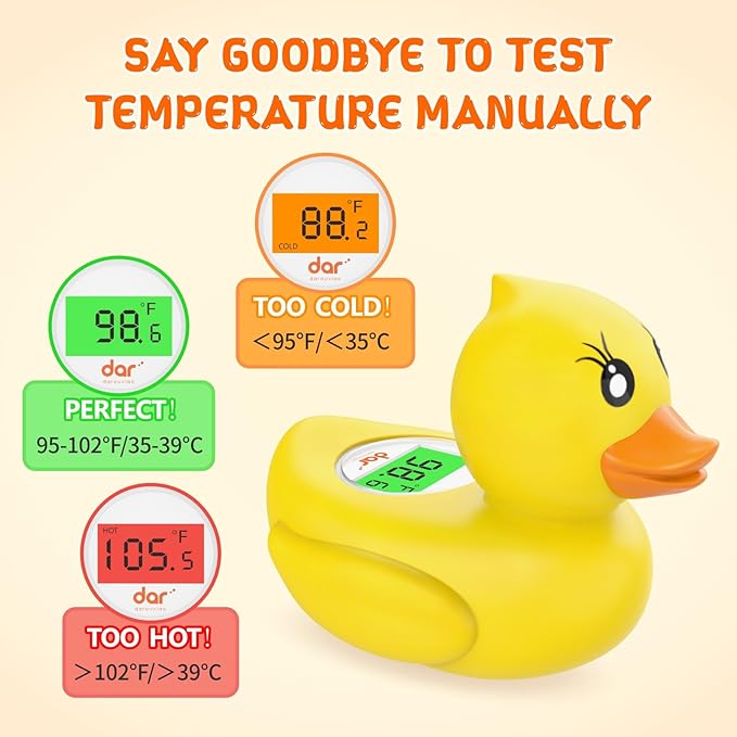 Baby Bath Thermometer, Digital Water Temperature Thermometer with 3 Color Backlit and Temperature Warning, Safety Bath Tube Thermometers Floating Toy for Infant, Toddler