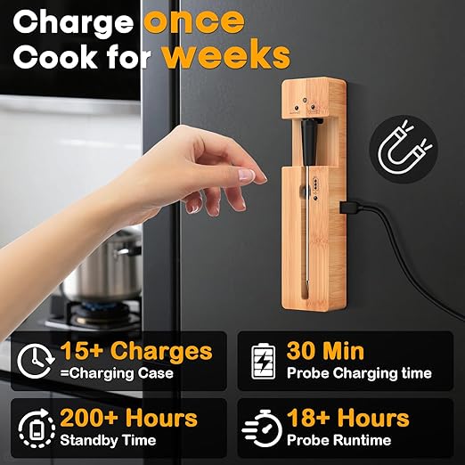 Real-Time Alerts Wireless Meat Thermometer - Smart Bluetooth Meat Probe for Grill, BBQ, Oven, Smoker - Long Range Bluetooth, Accuracy Temp, Dishwasher Clean, Waterproof - Perfect for BBQ Lovers