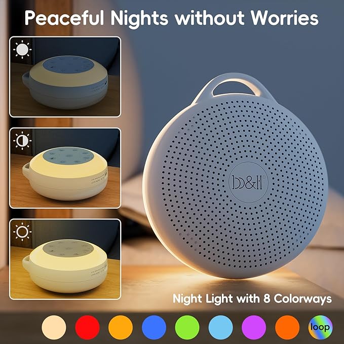 b&h Portable White Noise Machine with Night Light - Sound Machine for Baby, Bluetooth Speaker, 24 Soothing Sounds, 9 Colors Light, Timer, Rechargeable Sleep Machine for Home and Travel
