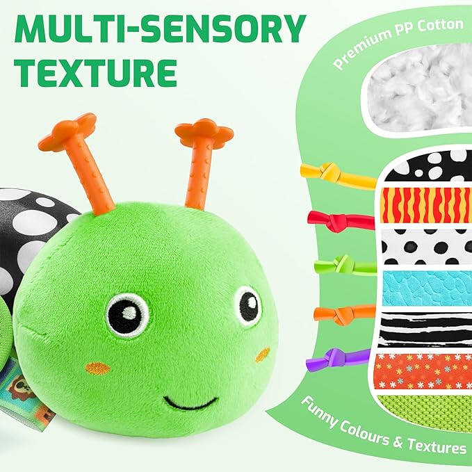 Sumobaby Baby Toys 0-6 6-12 Months,Music Caterpillar Plush Toy with Baby Mirror, Pull String&Crinkle Rattle,Infant Teething Toys,Tummy Time for 0-3-6-12 Month Boys Girls Newborn Gifts (Green-Branch)
