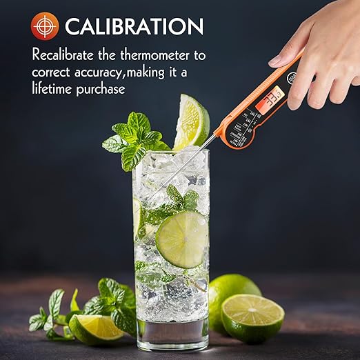 Meat Thermometer Digital with Backlight, Calibration & Hold Function, IP65 Waterproof Food Thermometer for Cooking, Outdoor Grilling, Candy Making