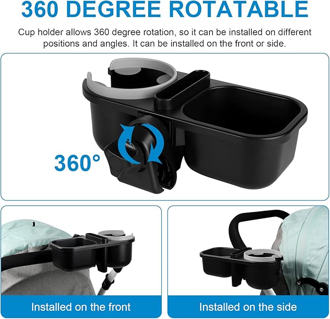 Accmor Stroller Cup Holder with Tray, Universal Cup Holder, Bike Bottle Holder, 360° Rotatable Large Caliber Drinks Holder for Stroller, Bike, Wheelchair, Walker