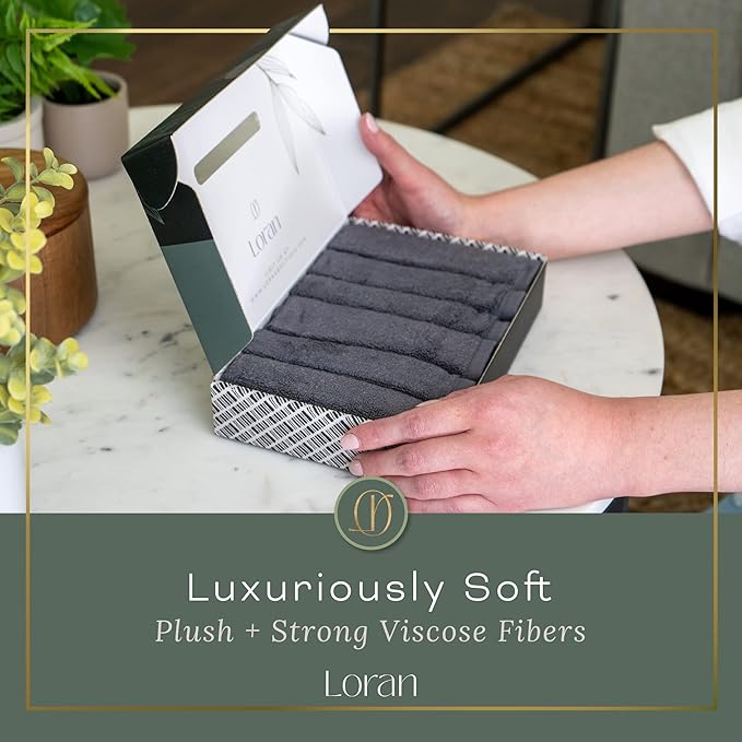 Charcoal Grey Washcloths Set of 6 Soft Facial Cloths 10” x 10” 100% Viscose Derived from Bamboo Spa-Like Feel Silky Face Cloth for Skin Cleansing