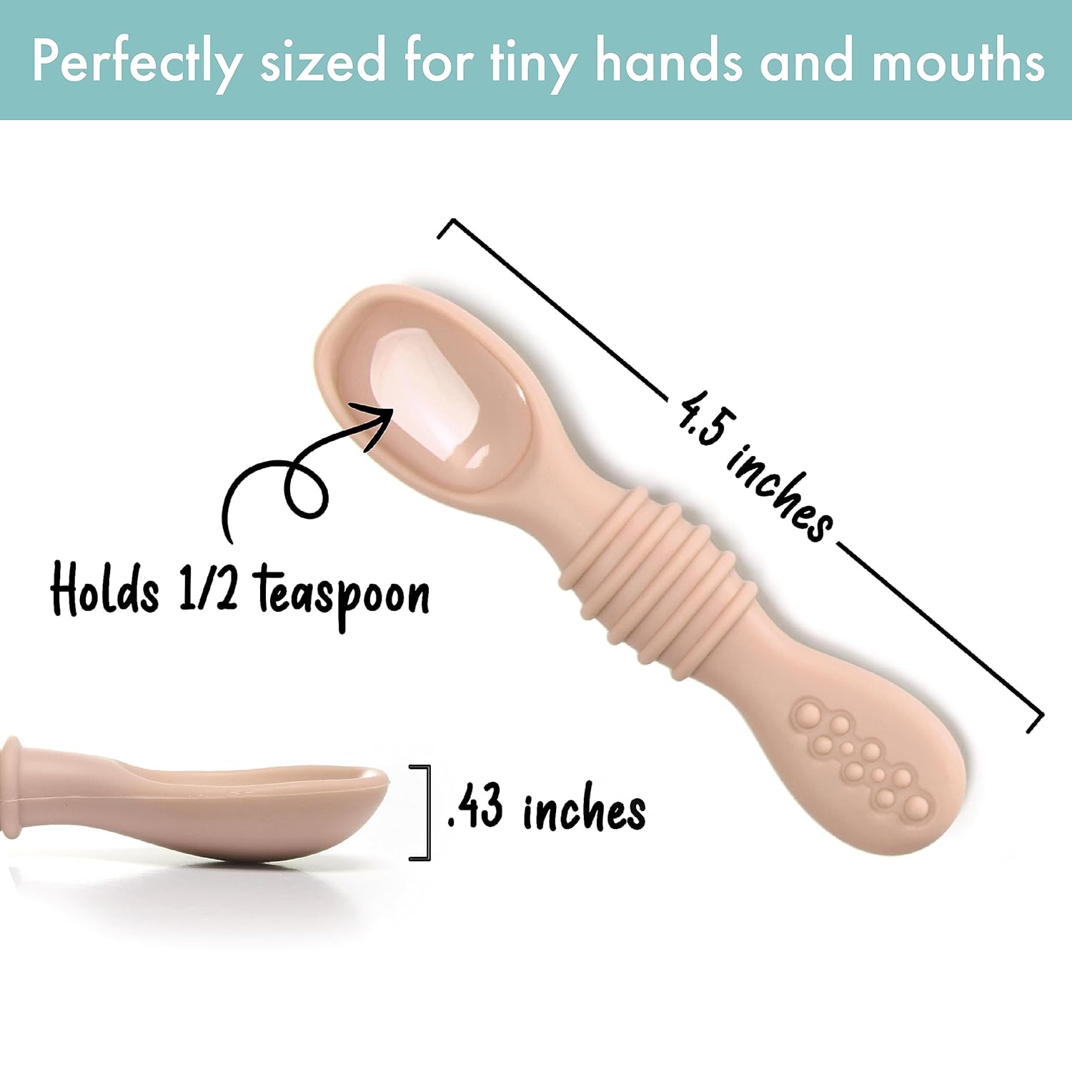 PrimaStella Silicone Chew Spoon 6-Piece Set | First Stage Feeding Spoons | Baby Led Weaning Supplies | BPA Free | Dishwasher and Boil Safe | Neutral Palette