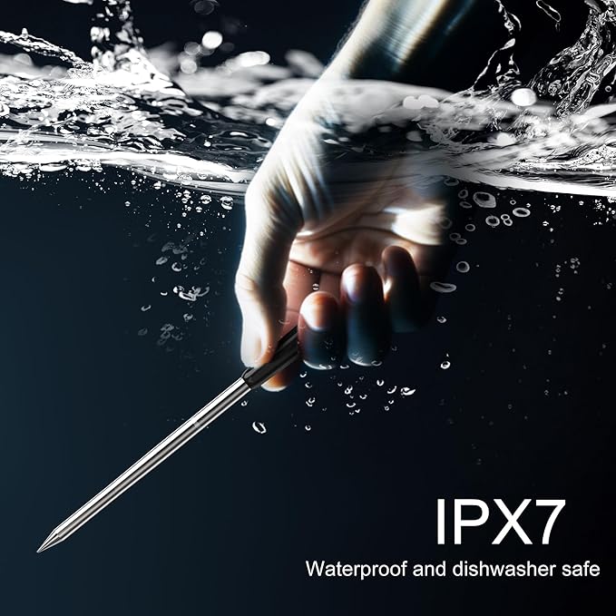 Wireless Meat Thermometer 2 Probes, Bluetooth Smart Meat Thermometer Digital Wireless Remote Tracking and Real-Time Readings, Standalone Base & Thinnest Probe, iOS and Android, for Grill, BBQ, Smoker