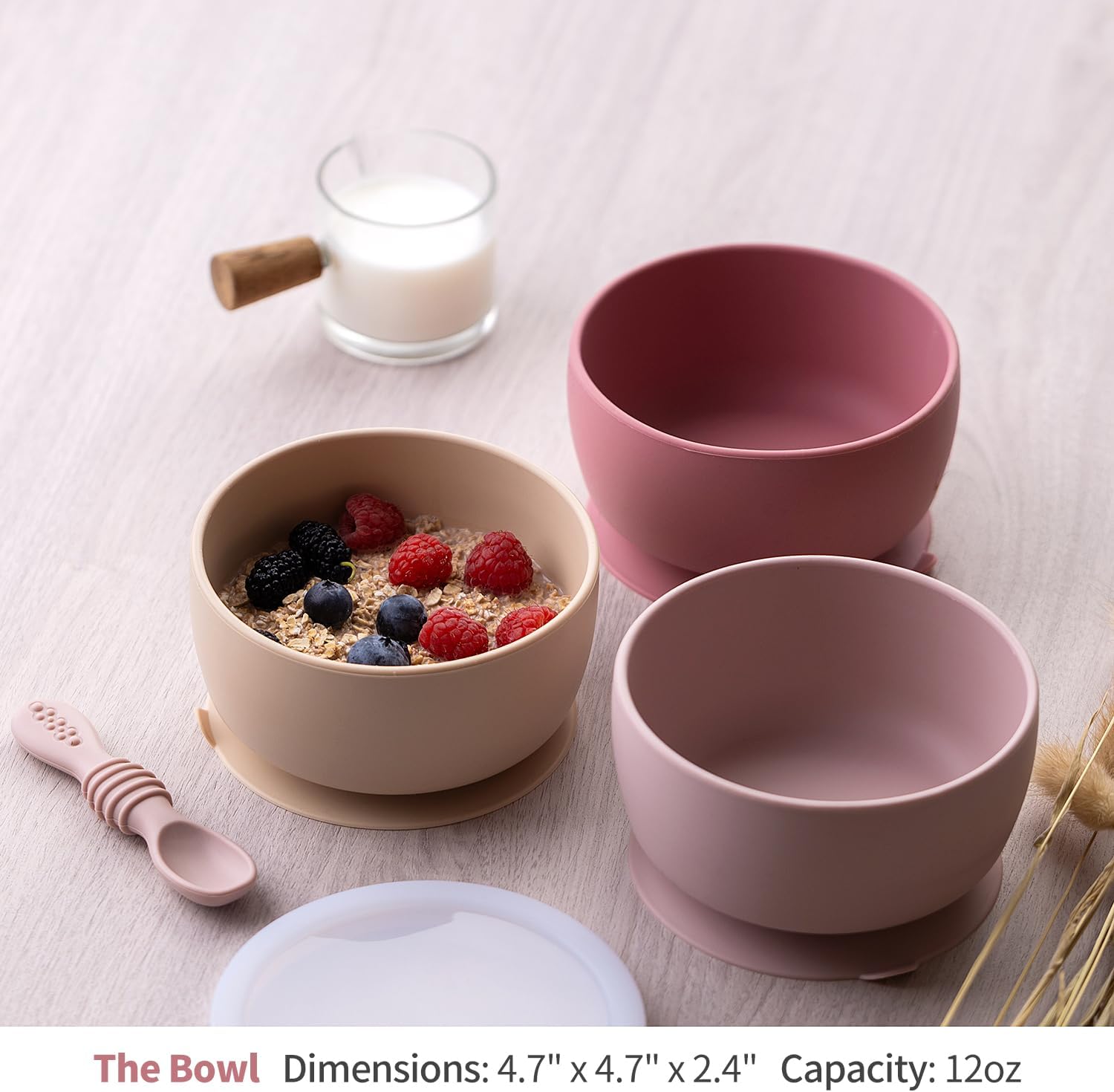 SAMiGO Silicone Baby Bowl and Spoon Set with Suction and Lid, First Stage Self Feeding Essentials, Food Bowl for 6+ Months