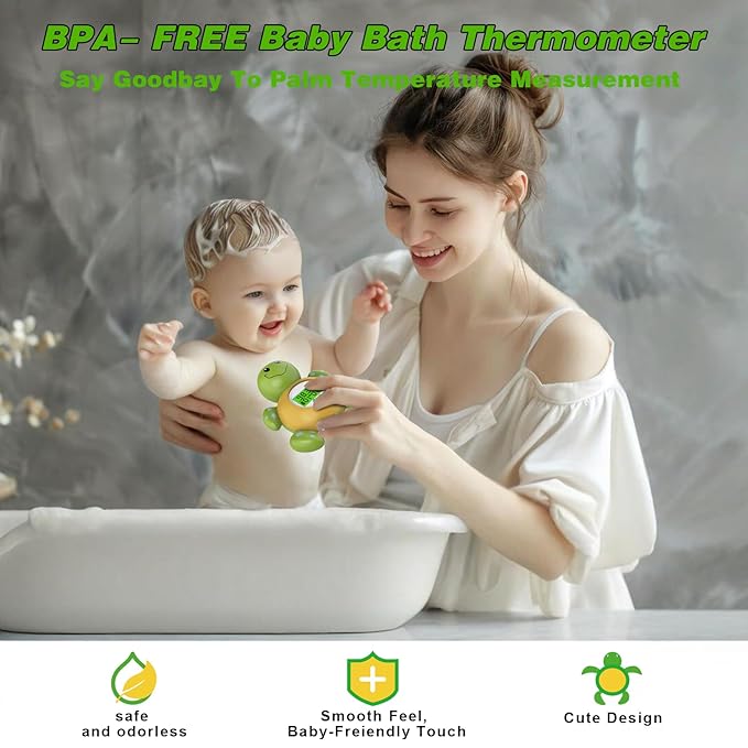 Baby Bath Thermometer with Timer, Safety Digital Water Temperature Thermometer with 3 Color Backlit and Temperature Warning, Bath Tube Floating Toy for Infant, Toddler