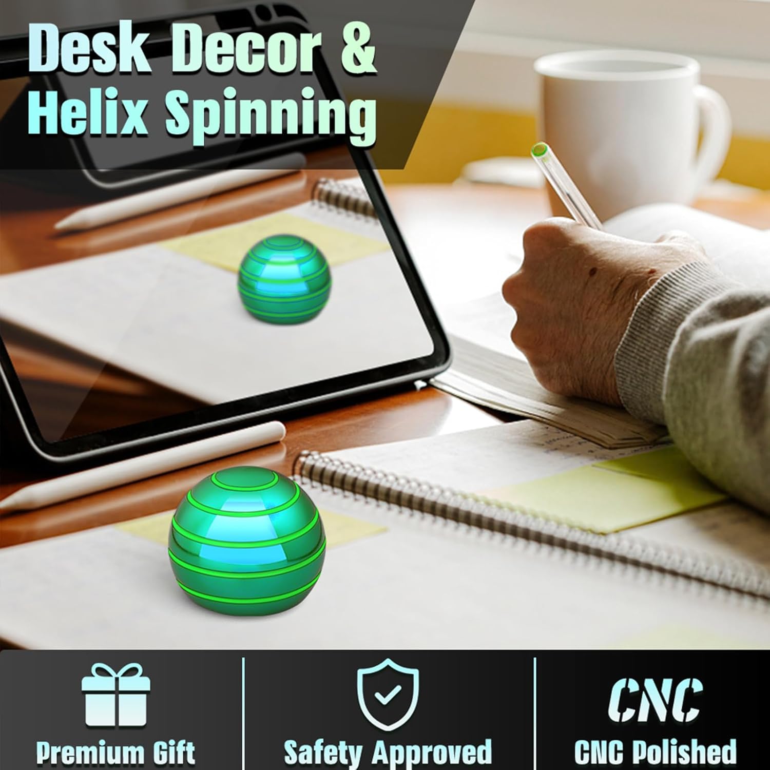 Luminous Desk Spinning Toys for Kids Adults, Metal Full Body Optical Illusion Fidget Spinner Kinetic Sterss Ball, Glow in The Dark Desktop Stress Relief Gifts for Office Classroom Boys Age 3-5 8-10