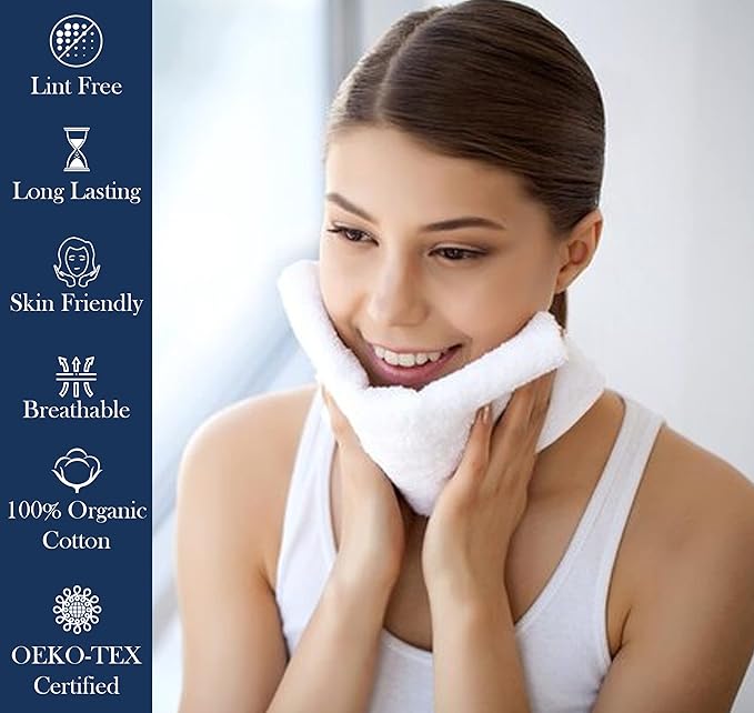 Delara Organic Cotton Luxuriously Plush Washcloths Pack of 6 | GOTS & Oeko-TEX Certified | Premium Quality Face Towels | Feather Touch Technology|650 GSM Long Staple|Soft, Quick Dry & Ultra-Absorbent
