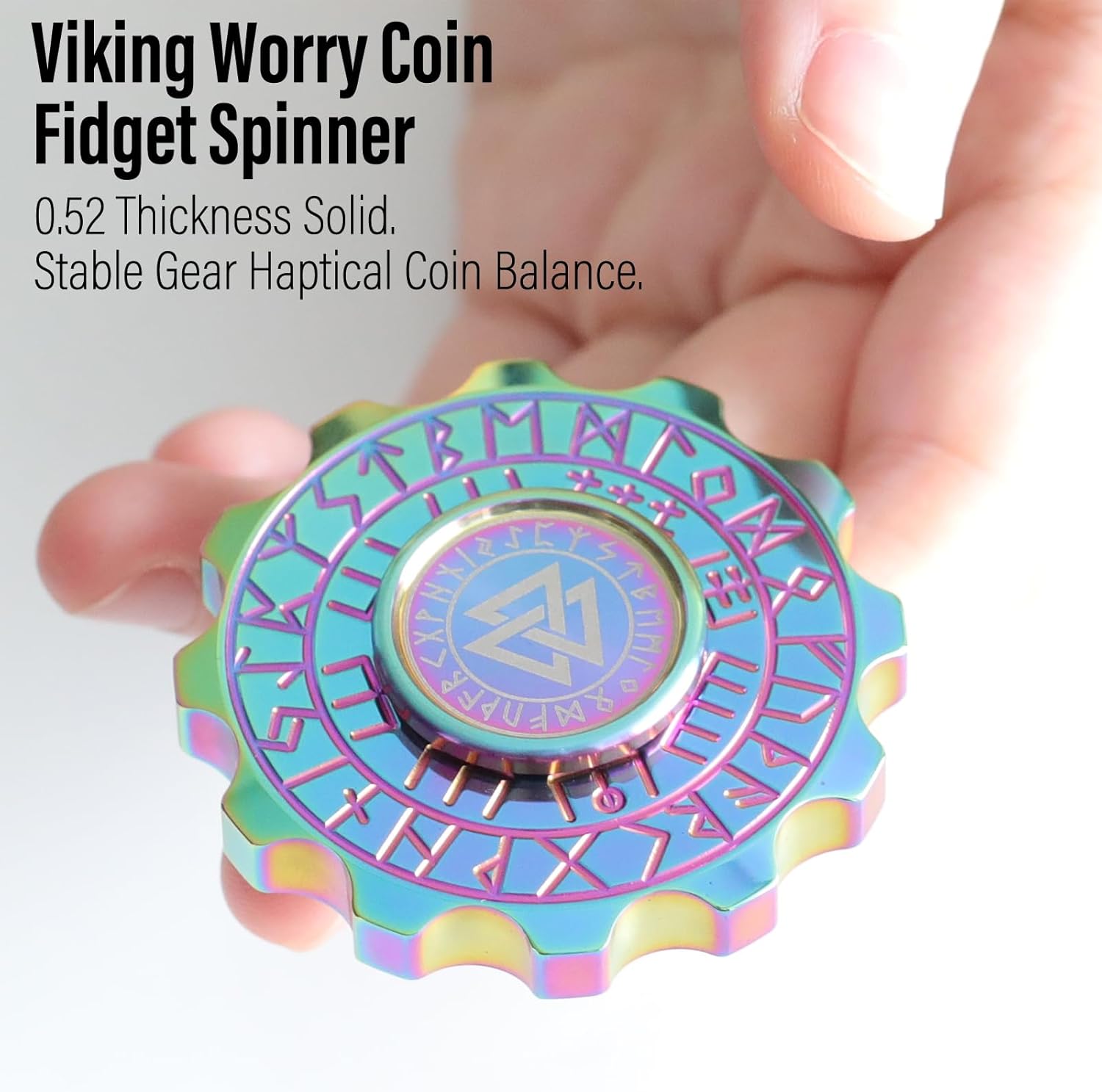 FREELOVE Metal Fidget Spinner, Viking Pirate Haptic Gyro, Heavy Stainless Steel Hand Spinning, Small Round Gear Fidget Block, Premium Bearing Silent Long Spinning for Adults Anxiety Cool, Rainbow