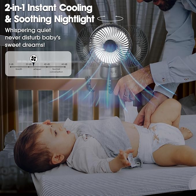 50H Portable Stroller Fan, 15000mAh Ultra-Long Battery Powered Rechargeable Personal Fans, Tripod Clip Fan with Auto Rotation,3 Speed Desk Handheld Cooling for Travel Car Seat Bedroom