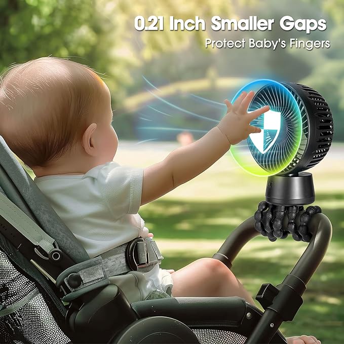 50H Portable Stroller Fan, 15000mAh Ultra-Long Battery Powered Rechargeable Personal Fans, Tripod Clip Fan with Auto Rotation,3 Speed Desk Handheld Cooling for Travel Car Seat Bedroom