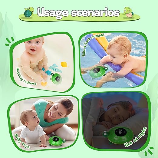 TKY Baby Bath Thermometer with LED Display-Rechargeable Water&Room Temperature Monitor, Floating Toy with Temp Alert, Waterproof for Newborns, Nurseries - Must Have Bath Essentials (Green Tortoise)
