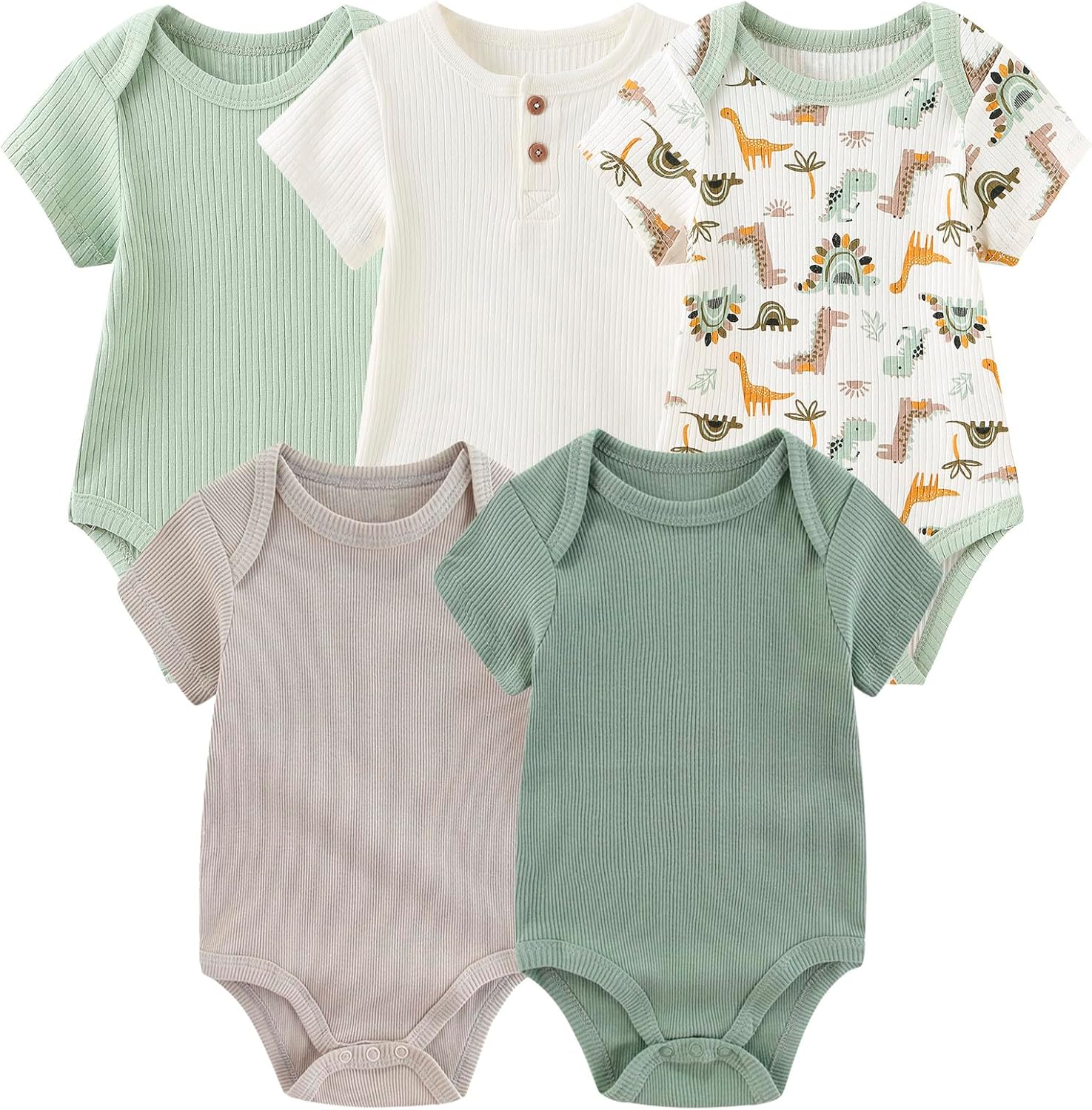 Newborn Baby Short Sleeve Bodysuit Cotton One-Piece Baby Clothes 5-Pack, 0-12 Months