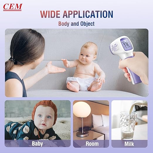 CEM DT-8806 Digital Thermometer for Adults and Kids, No Touch Forehead Thermometer for Baby, 2 in 1 Body Surface Mode Infrared Thermometer with Fever Alarm and Instant Accuracy Readings, Purple