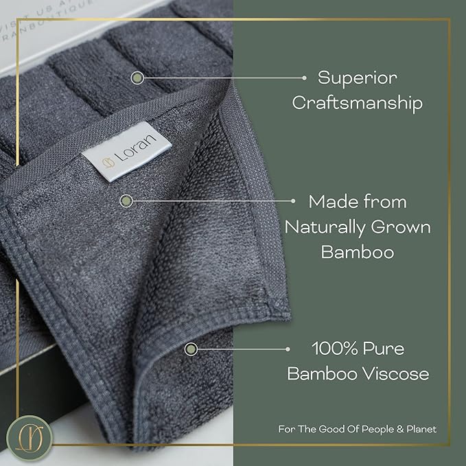 Charcoal Grey Washcloths Set of 6 Soft Facial Cloths 10” x 10” 100% Viscose Derived from Bamboo Spa-Like Feel Silky Face Cloth for Skin Cleansing