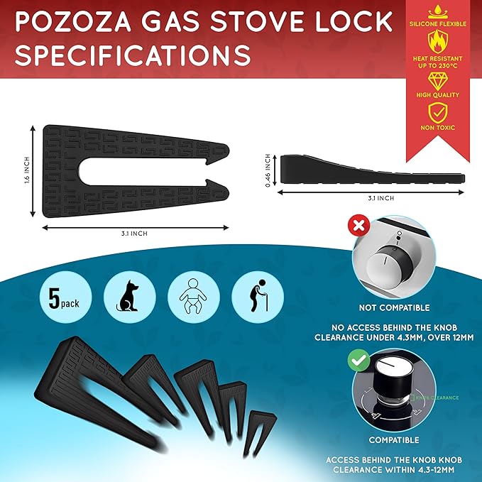 Stove Knob Safety Covers - Gas Stove Knob Locks & Oven Knob Covers for Child Safety, Baby Proofing Stove & Oven with Childproof Stove Knob Locks, Baby Proof Oven Lock, Gas Stove Child Safety Covers