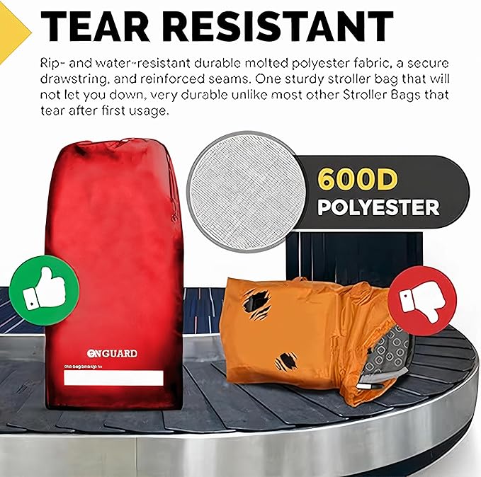 ONGUARD Waterproof Single and Double Stroller Bag for Airplane - Travel Stroller Cover for Air Travel and Storage - Gate Check Bag Backpack- Baby Airplane Essentials - Red