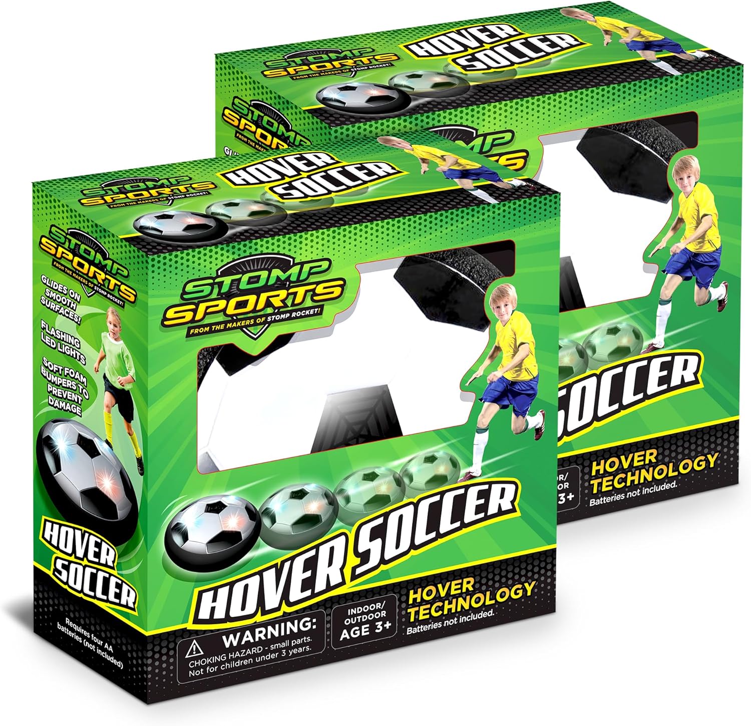 Hover Soccer 2 Pack from The Makers of Stomp Rocket – LED Lights and Padded Bumpers Indoor Air Soccer Toy for Boys Girls Ages 3 4 5 6 7 8 + Fun Games