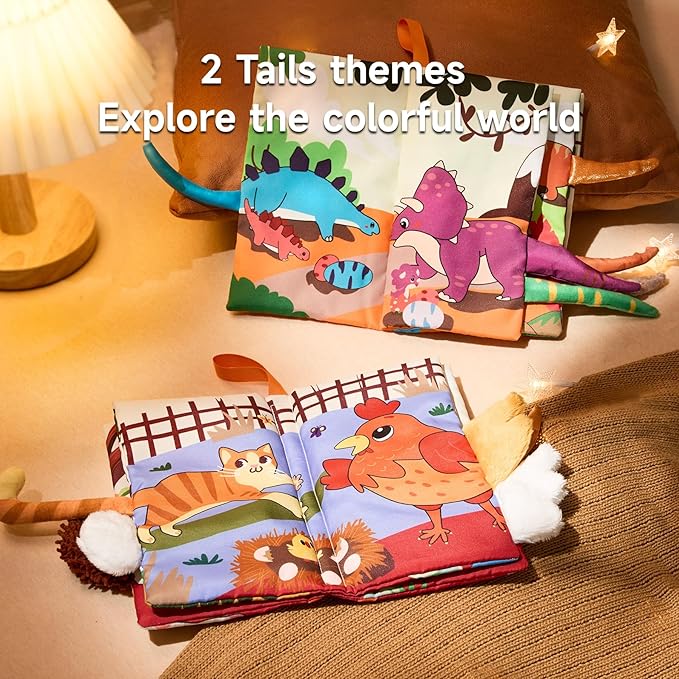 TUMAMA TK 2PCS Baby Books 0-6 Months, Soft Cloth Books for Babies Infants Toddler, Touch and Feel Crinkle Cloth Books 6 to 12 Months, Early Development Interactive Toys Gifts for Boys Girls