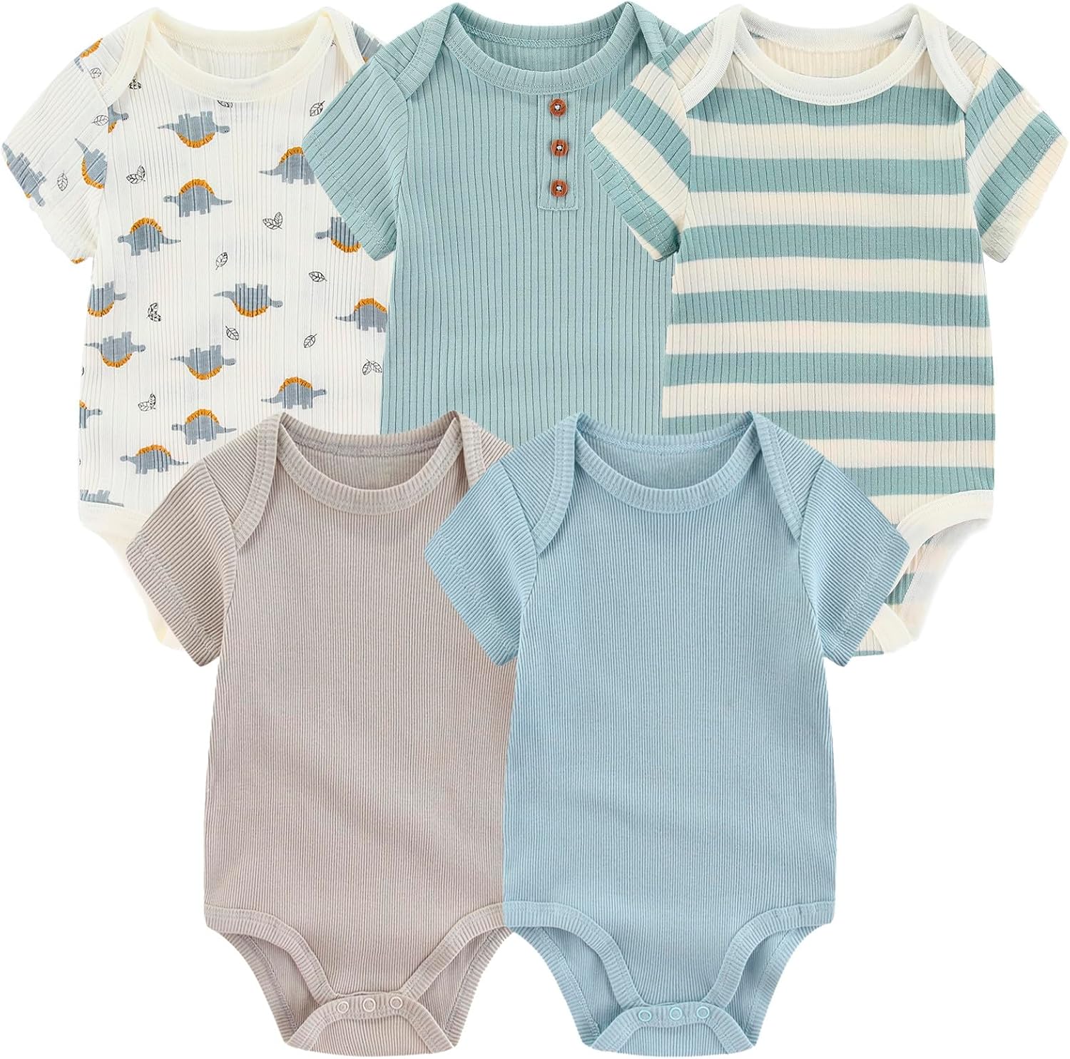 Newborn Baby Short Sleeve Bodysuit Cotton One-Piece Baby Clothes 5-Pack, 0-12 Months