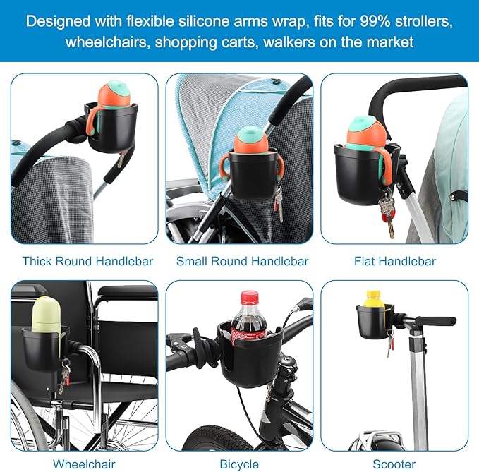 Accmor Stroller Cup Holder, Universal Cup Holder with Silicone Gooseneck Arm, Bike Cup Holder, 360° Rotatable Large Caliber Drinks Holder for Stroller, Bike, Wheelchair, Walker