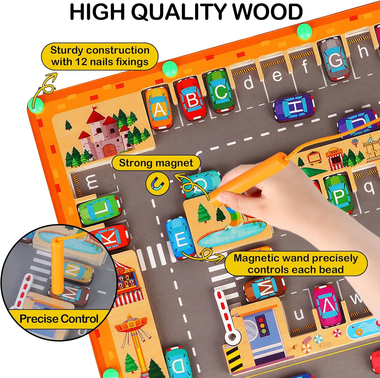 Magnetic Fidget Toys Handheld Game for Kids & Teens, Montessori Wooden Puzzle Game Board,Fine Motor Skills Educational Sensory Toys & Stress Relief Party Favors Toy &Best Gifts for Preschoolers